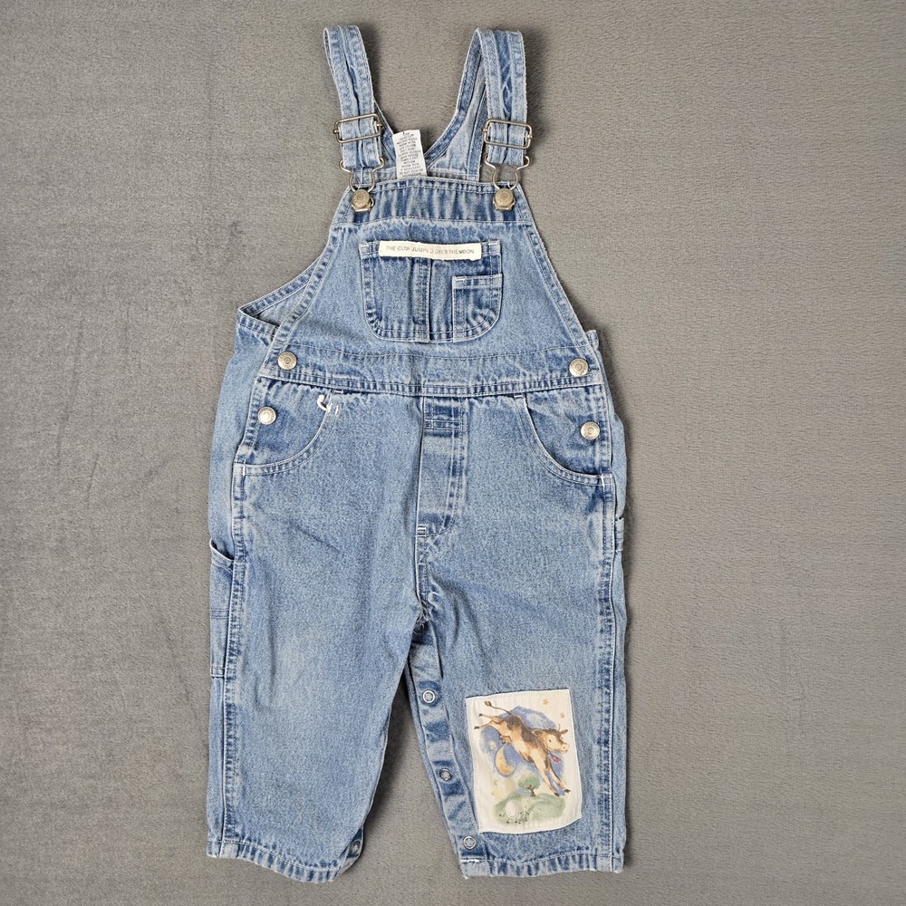Baby Gap Carpenter Overalls XL 18-24 Months Patchwork Cow Jumped Over The Moon